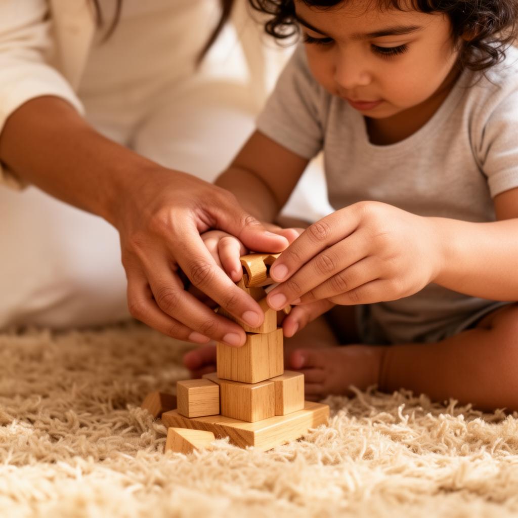 A caregiver and child playing together